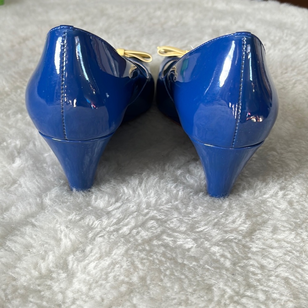 Kate spade royal blue patent peep toe wedge pump sz 9.5M - Picture 6 of 14